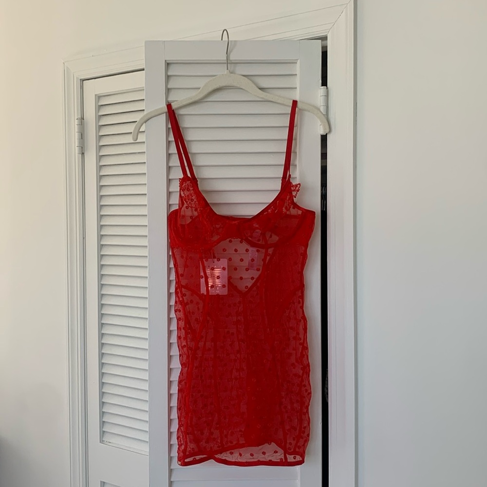 NWT Savage x Fenty Ruffle Luv Underwire red slip